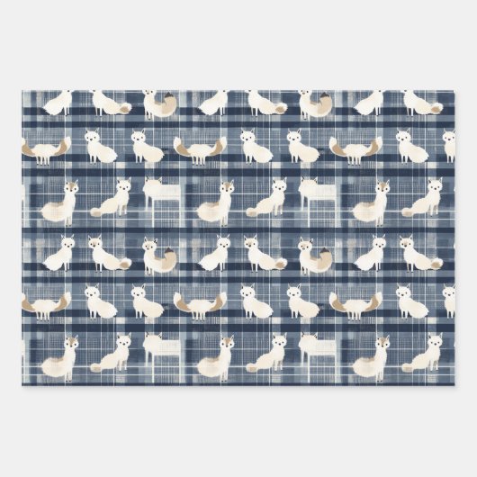 Arctic Fox Winter Christmas Tartan Plaid Pattern 4 Inpakpapier Vel (Voorkant)