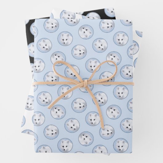 Arctic Fox Winter Schilderij Originele Wildlife Ar Inpakpapier Vel (In situ)