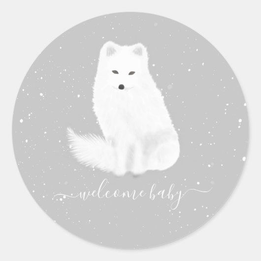Arctic Fox Winter Snow Grey Neutral Baby shower Ronde Sticker (Voorkant)