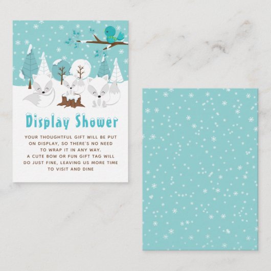 Arctic Fox Winter Wonderland Display Baby shower Informatiekaartje (Voorkant / Achterkant)
