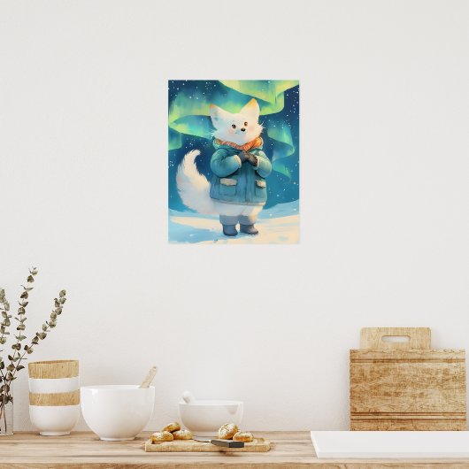 Arctic Fox With Aurora Borealis Nursery Wall Art  Poster (Keuken)