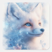Arctic Fox with Blue Eyes in Galaxy Nebula Vierkante Sticker (Voorkant)