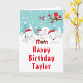 Arctic Foxes kerst Woodland Happy Birthday Kaart (Gele Bloem)