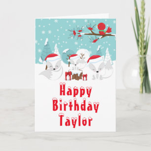 Arctic Foxes kerst Woodland Happy Birthday Kaart