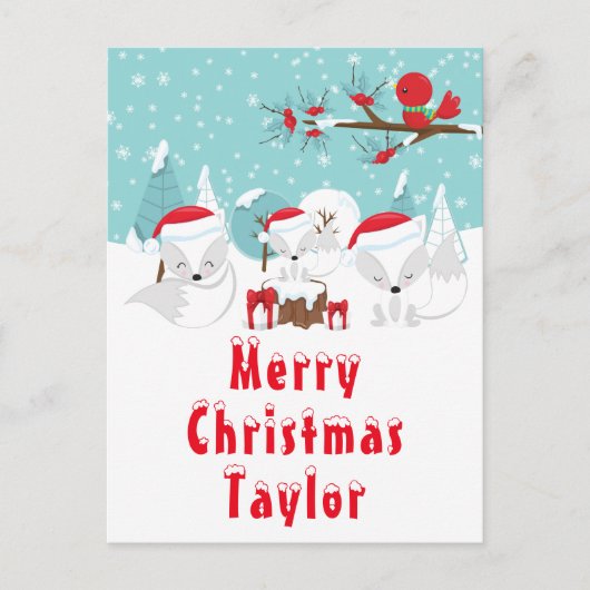 Arctic Foxes kerst Woodland Merry kerst Feestdagenkaart (Voorkant)