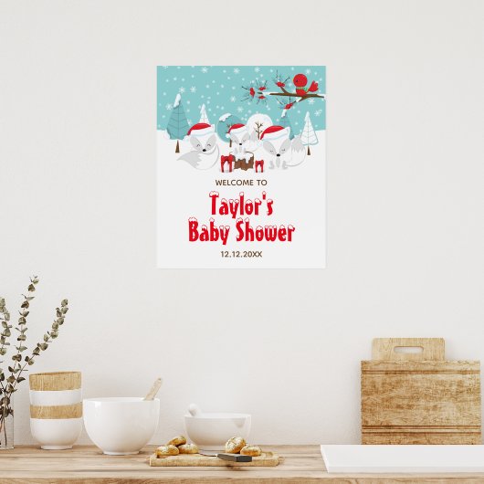 Arctic Foxes-kerstBaby shower Welkomstteken Poster (Keuken)