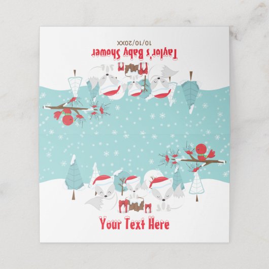 Arctic Foxes KerstWoodland Baby shower Plaatskaartje (Buitenkant ongevouwen)