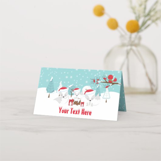 Arctic Foxes KerstWoodland Baby shower Plaatskaartje (Voorkant)