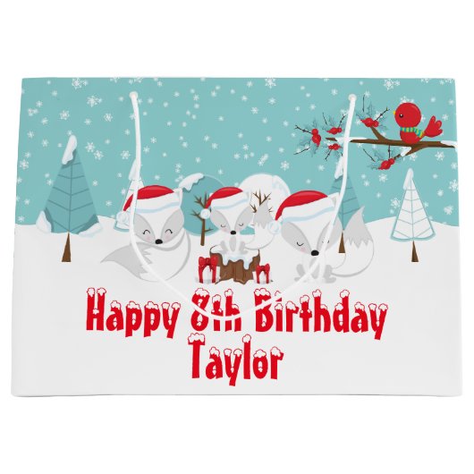 Arctic Foxes KerstWoodland Happy Birthday Lar Groot Cadeauzakje (Voorkant)