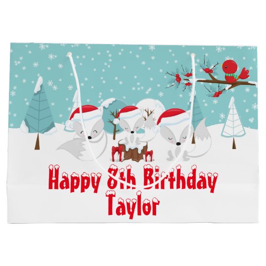 Arctic Foxes KerstWoodland Happy Birthday Lar Groot Cadeauzakje (Achterkant)