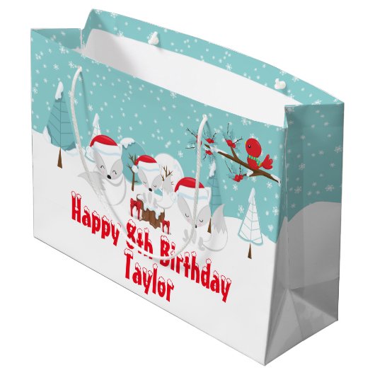 Arctic Foxes KerstWoodland Happy Birthday Lar Groot Cadeauzakje (Achterkant Gekanteld)