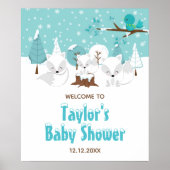 Arctic Foxes Winter Baby shower Welkomstteken Poster (Voorkant)