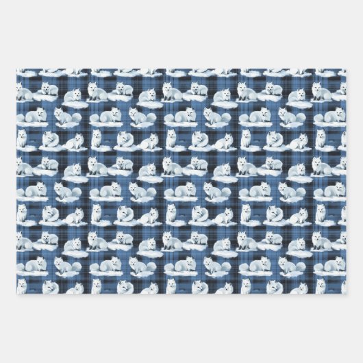 Arctic Foxes Winter Christmas Tartan Plaid Pattern Inpakpapier Vel (Voorkant 2)