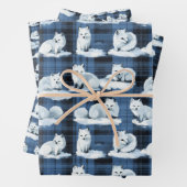 Arctic Foxes Winter Christmas Tartan Plaid Pattern Inpakpapier Vel (In situ)