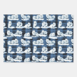 Arctic Foxes Winter Christmas Tartan Plaid Pattern Inpakpapier Vel