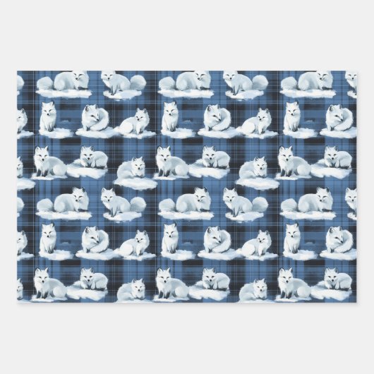 Arctic Foxes Winter Christmas Tartan Plaid Pattern Inpakpapier Vel (Voorkant)