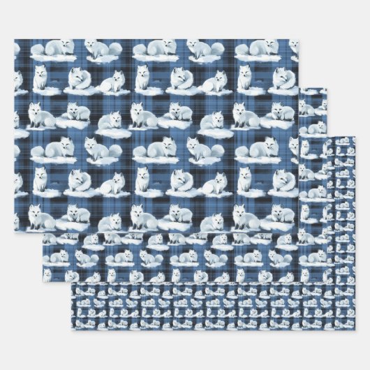 Arctic Foxes Winter Christmas Tartan Plaid Pattern Inpakpapier Vel (Set)