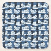 Arctic Foxes Winter Christmas Tartan Plaid Pattern Kartonnen Onderzetters (Voorkant)