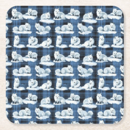 Arctic Foxes Winter Christmas Tartan Plaid Pattern Kartonnen Onderzetters