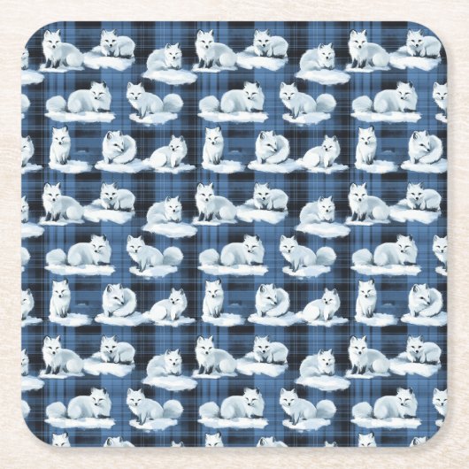 Arctic Foxes Winter Christmas Tartan Plaid Pattern Kartonnen Onderzetters (Voorkant)