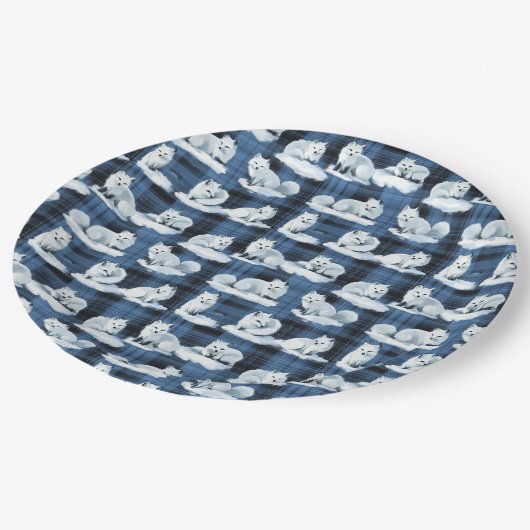 Arctic Foxes Winter Christmas Tartan Plaid Pattern Papieren Bordje (Gekanteld)