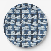 Arctic Foxes Winter Christmas Tartan Plaid Pattern Papieren Bordje (Voorkant)