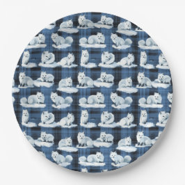 Arctic Foxes Winter Christmas Tartan Plaid Pattern Papieren Bordje