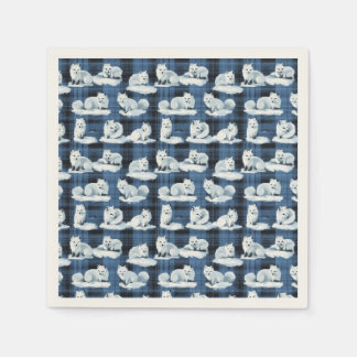 Arctic Foxes Winter Christmas Tartan Plaid Pattern Servet