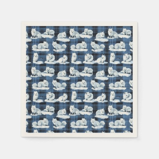 Arctic Foxes Winter Christmas Tartan Plaid Pattern Servet (Voorkant)