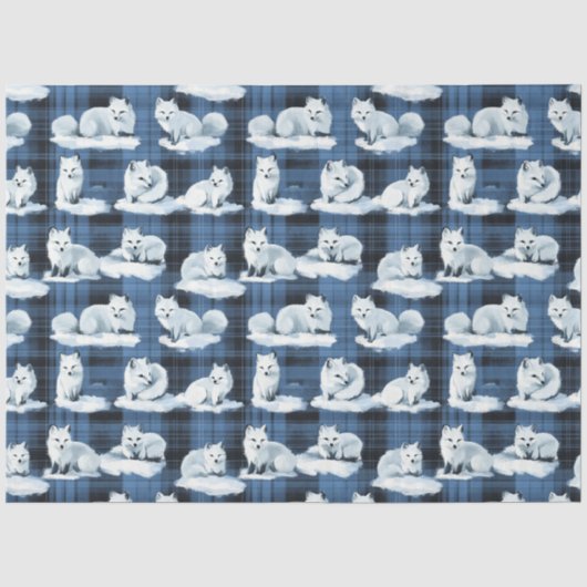 Arctic Foxes Winter Christmas Tartan Plaid Pattern Tissuepapier (Voorkant)