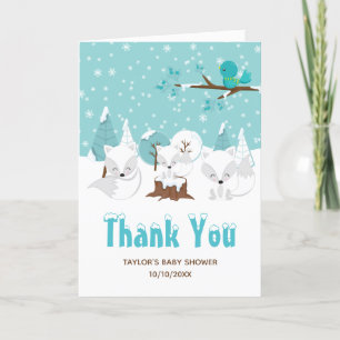 Arctic Foxes Winter Wonderland Baby shower Bedankkaart