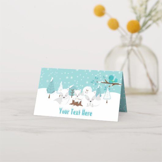 Arctic Foxes Winter Wonderland Baby shower Plaatskaartje (Voorkant)