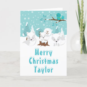 Arctic Foxes Winter Wonderland Merry Kerstmis Feestdagen Kaart