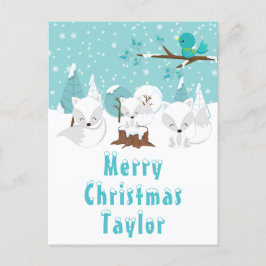 Arctic Foxes Winter Wonderland Merry Kerstmis Feestdagenkaart