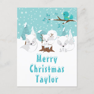 Arctic Foxes Winter Wonderland Merry Kerstmis Feestdagenkaart