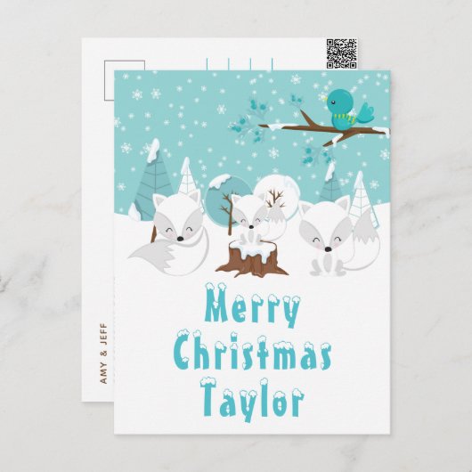 Arctic Foxes Winter Wonderland Merry Kerstmis Feestdagenkaart (Voorkant / Achterkant)