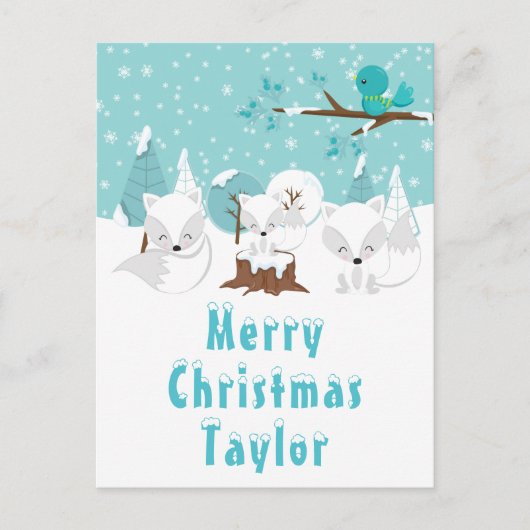 Arctic Foxes Winter Wonderland Merry Kerstmis Feestdagenkaart (Voorkant)