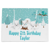 Arctic Foxes Winter Woodland Happy Birthday Grote Groot Cadeauzakje (Voorkant)