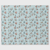 Arctic Friends: Blauwe Kerstmis Cadeaupapier (Vlak)