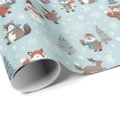 Arctic Friends: Blauwe Kerstmis Cadeaupapier (Rol Hoek)