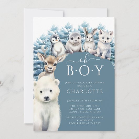 Arctic Friends Winter Boys Baby shower Uitnodiging (Voorkant)