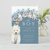 Arctic Friends Winter Boys Baby shower Uitnodiging (Staand voorkant)