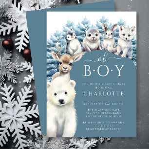 Arctic Friends Winter Boys Baby shower Uitnodiging