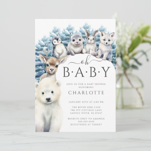 Arctic Friends Winterneutraal Baby shower Kaart (Staand voorkant)