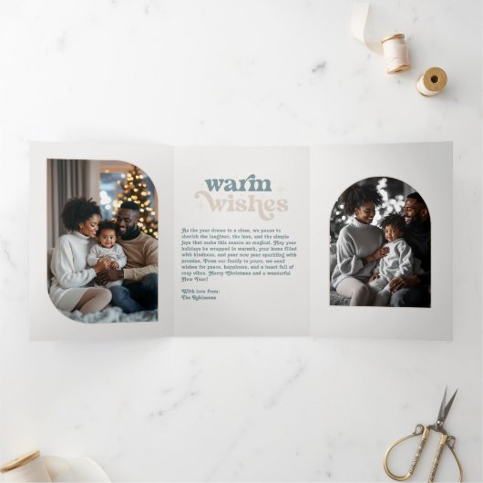 Arctic Glow Cozy Vibes Retro Christmas Photo Drieluik Wenskaart (Binnen)