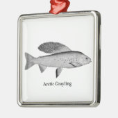 Arctic Grayling Logo (lijnkunst) Metalen Ornament (Links)