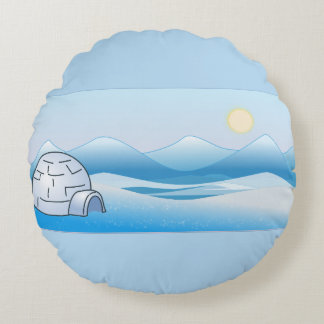 Arctic Igloo Blue Round Pillow Rond Kussen