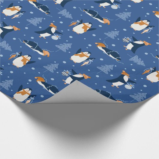 Arctic Kerstcute Penguins Wrapping Paper Cadeaupapier (Hoek)