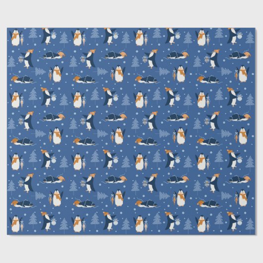 Arctic Kerstcute Penguins Wrapping Paper Cadeaupapier (Vlak)