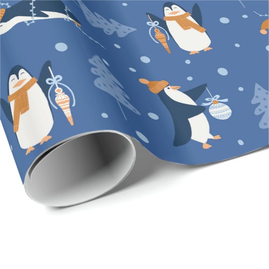 Arctic Kerstcute Penguins Wrapping Paper Cadeaupapier (Rol Hoek)